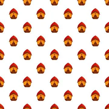 Yellow cartoon hut pattern with red roofs on white background 库存插图