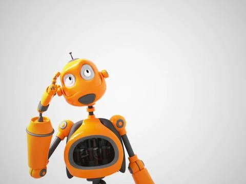 Yellow cartoon robot thinking about something. Stock Illustration