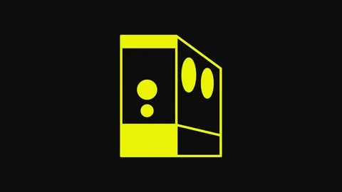 Yellow Case of computer icon isolated on black background. Computer server Stock Footage 233088858