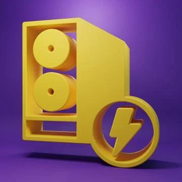 Yellow Case of computer icon isolated on purple background. Computer server.. Illustrazione stock