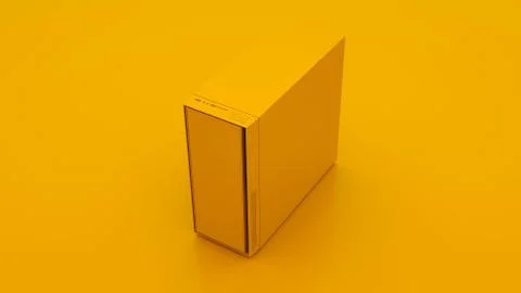 Yellow Case of Computer. Minimal idea concept. 3d illustration Illustrazione stock