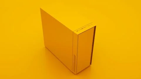 Yellow Case of Computer. Minimal idea concept. 3d illustration Illustrazione stock