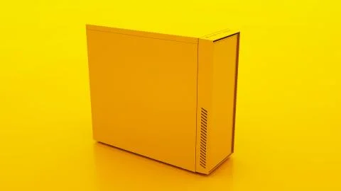 Yellow Case of Computer. Minimal idea concept. 3d illustration Illustrazione stock