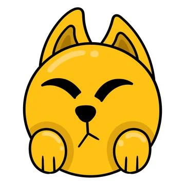 The yellow cat head is making a cute expression, doodle icon drawing Stock Illustration