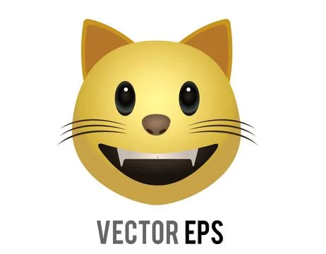 Yellow cat icon with sharp fangs and a wide grin Stock Illustration