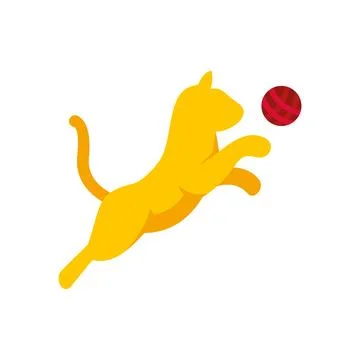 Yellow cat jumping playing with yarn ball Stock Illustration