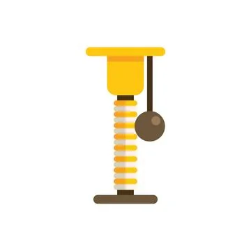 Yellow cat scratching post with hanging ball toy icon flat style 스톡 일러스트