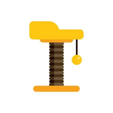 Yellow cat scratching post standing with hanging ball toy 스톡 일러스트