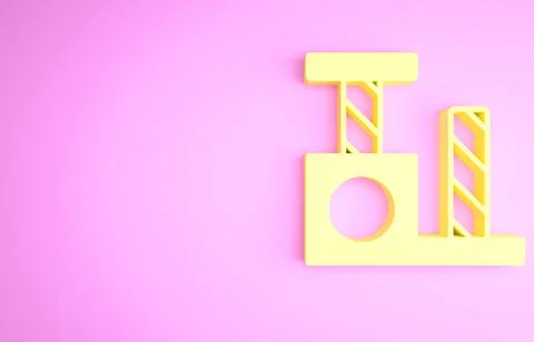 Yellow Cat scratching post with toy icon isolated on pink background. Minimalism 스톡 일러스트