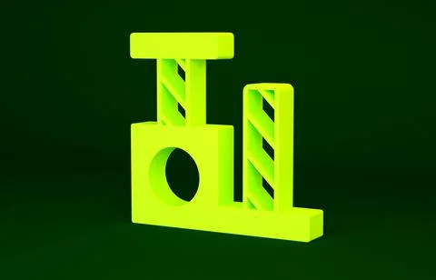 Yellow Cat scratching post with toy icon isolated on green background 스톡 일러스트
