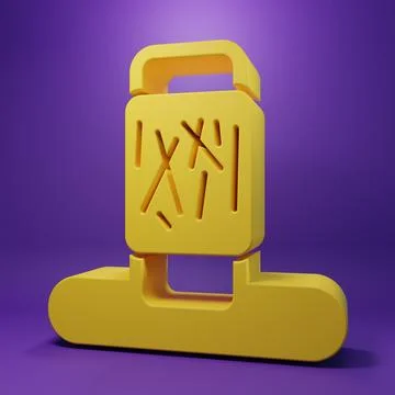 Yellow Cat scratching post with toy icon isolated on purple background. Min.. 스톡 일러스트