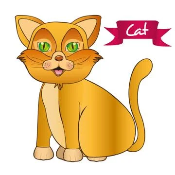 Yellow cat sitting issolated over white background Stock Illustration