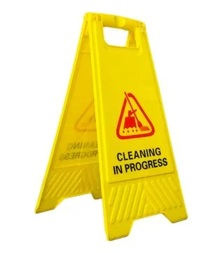 Yellow Caution cleaning in progress caution sign or slippery wet floor sign.. Stock Photos