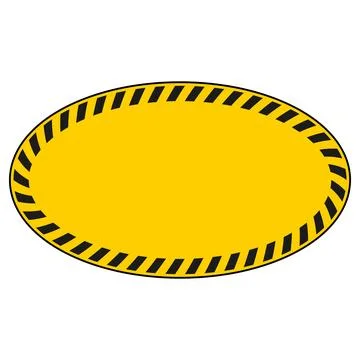 Yellow caution oval warning label with striped hazard border design Stock Illustration