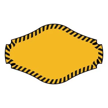 Yellow caution shield label with striped hazard border warning sign Ilustración de archivo