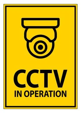 Yellow Caution Sign Displaying CCTV Operational Warning with Camera Icon Stock Illustration
