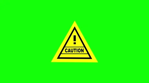 Yellow Caution Sign Pop and Bounce Animation on Green Screen. Stock Footage 341814429