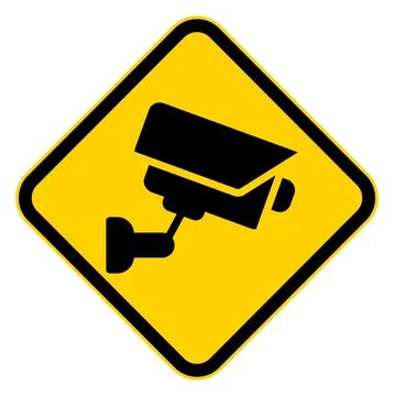 Yellow Caution Sign with Security Camera Symbol Indicating Surveillance Area Stock Illustration