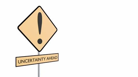 A Yellow Caution Sign with "UNCERTAINTY AHEAD" Text Stock Illustration