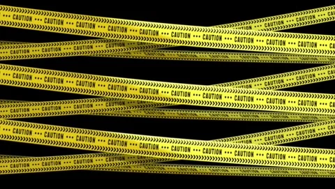 Yellow caution tape barrier animation on black background 库存影片 343798474