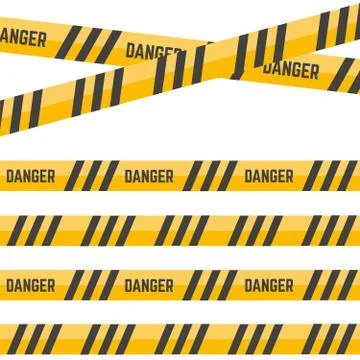 Yellow caution tape or warning tape. Stripe tape danger police line Stock Illustration