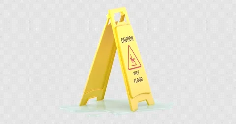 Yellow CAUTION WET FLOOR sign with puddle rotation animation seamlessly loo.. Stock Footage 322641975