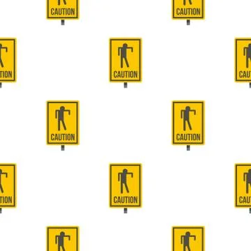 Yellow caution zombie sign pattern seamless 스톡 일러스트
