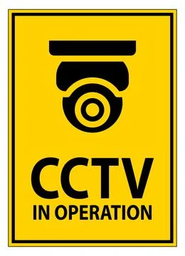 Yellow CCTV In Operation Sign for Security Surveillance Notification Stock Illustration