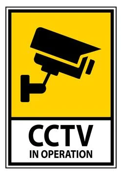 Yellow CCTV Sign Featuring Security Camera Graphic in Operation Notice Stock Illustration