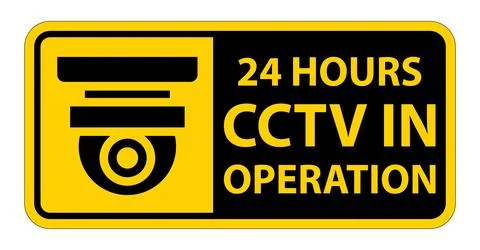 Yellow CCTV Warning Sign for Security Surveillance with 24-Hour Monitoring Stock Illustration