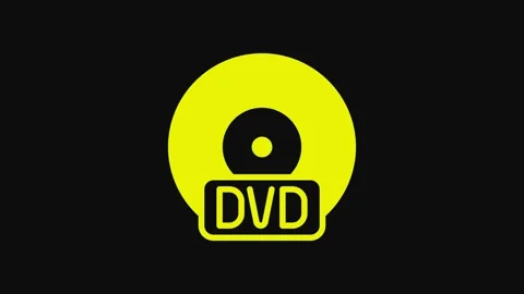 Yellow CD or DVD disk icon isolated on black background. Compact disc sign. 4K Stock-Footage 233065924