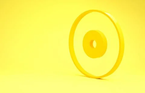 Yellow CD or DVD disk icon isolated on yellow background. Compact disc sign.  Stock-Illustration