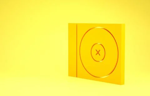 Yellow CD or DVD disk icon isolated on yellow background. Compact disc sign.  Stock-Illustration