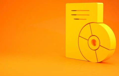Yellow CD or DVD disk icon isolated on orange background. Compact disc sign.  Stock-Illustration