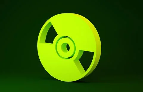 Yellow CD or DVD disk icon isolated on green background. Compact disc sign. M Illustrazione stock