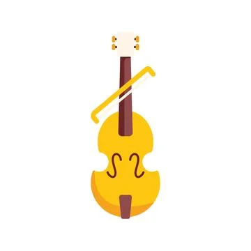 Yellow cello with bow lying on strings isolated on white background Stock Illustration