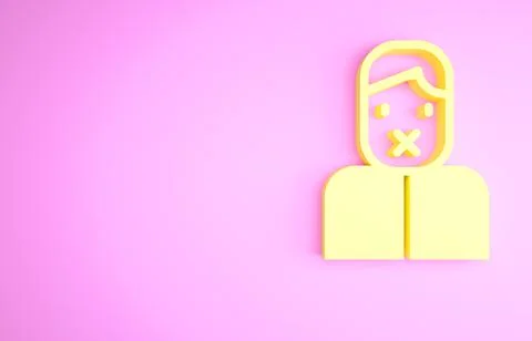 Yellow Censor and freedom of speech concept icon isolated on pink background. Illustrazione stock