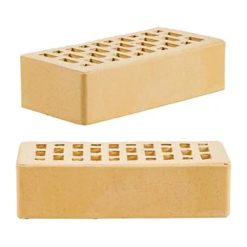 Yellow ceramic brick is highlighted on a white background. Photos