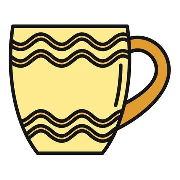 Yellow ceramic mug displaying wavy black pattern design Stock Illustration