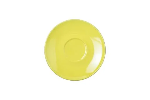 Yellow ceramic plate isolated on a white background,Top view Stock Photos
