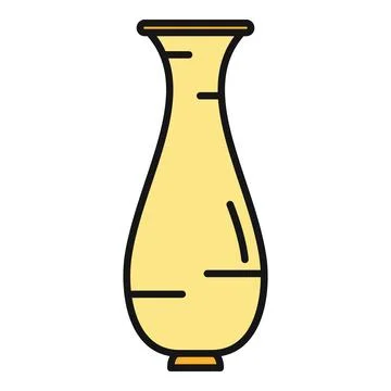 Yellow ceramic vase container flat outline art Stock Illustration