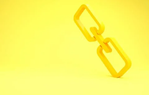 Yellow Chain link icon isolated on yellow background. Link single. Hyperlink  Illustrazione stock