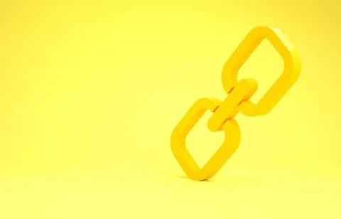 Yellow Chain link icon isolated on yellow background. Link single. Hyperlink  Illustrazione stock