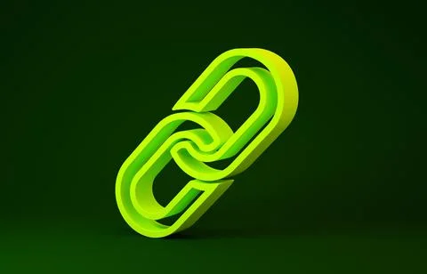 Yellow Chain link icon isolated on green background. Link single. Minimalism  Illustrazione stock