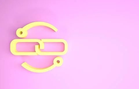 Yellow Chain link line icon isolated on pink background. Link single. Minimal Illustrazione stock