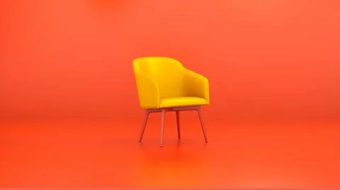Yellow Chair on a Red Studio Background. Business concept. 3D rendering. Stock Illustration