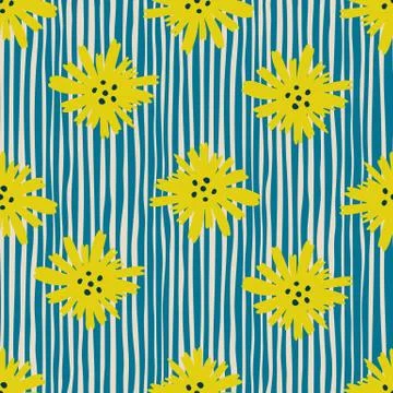 Yellow chamomile flowers seamless pattern. Daisy pattern in doodle style on s Stock Illustration