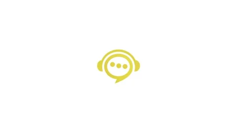 Yellow chat bubble with headphones and three dots logo on animation white b.. Stock Footage 321854912
