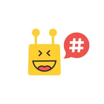 Yellow chatbot with hashtag in red speech bubble Stock Illustration