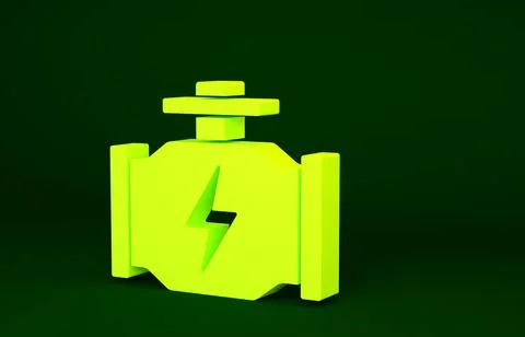 Yellow Check engine icon isolated on green background. Minimalism concept. 3d イラスト素材